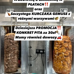 Dzień dobry w piąteczek☀️ Dzisiaj mamy dla Was wyczekiwaną, soczystą 🥩WOŁOWINKĘ Z BARANINĄ W PŁATACH ‼️🍗KURCZAK GEMUSE🥙PROMOCJA‼️ KONKRET PITA-30zł