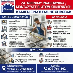 Kamienie Naturalne Chrobak – zatrudnimy pracownika / montażystę blatów kuchennych