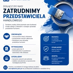 Zatrudnimy przedstawiciela handlowego 