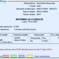 Działka budowlana 2923 m², Biała Piska, ul. Nowa