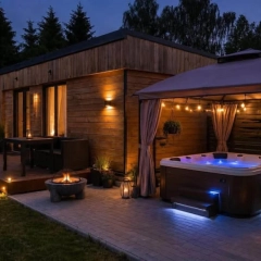 Szczechy Małe-dwa całoroczne domki z jacuzzi i udziałem w plaży nad jeziorem Roś