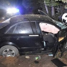 Nietrzeźwy kierowca audi uderzył w drzewo. Dwie osoby zostały ranne